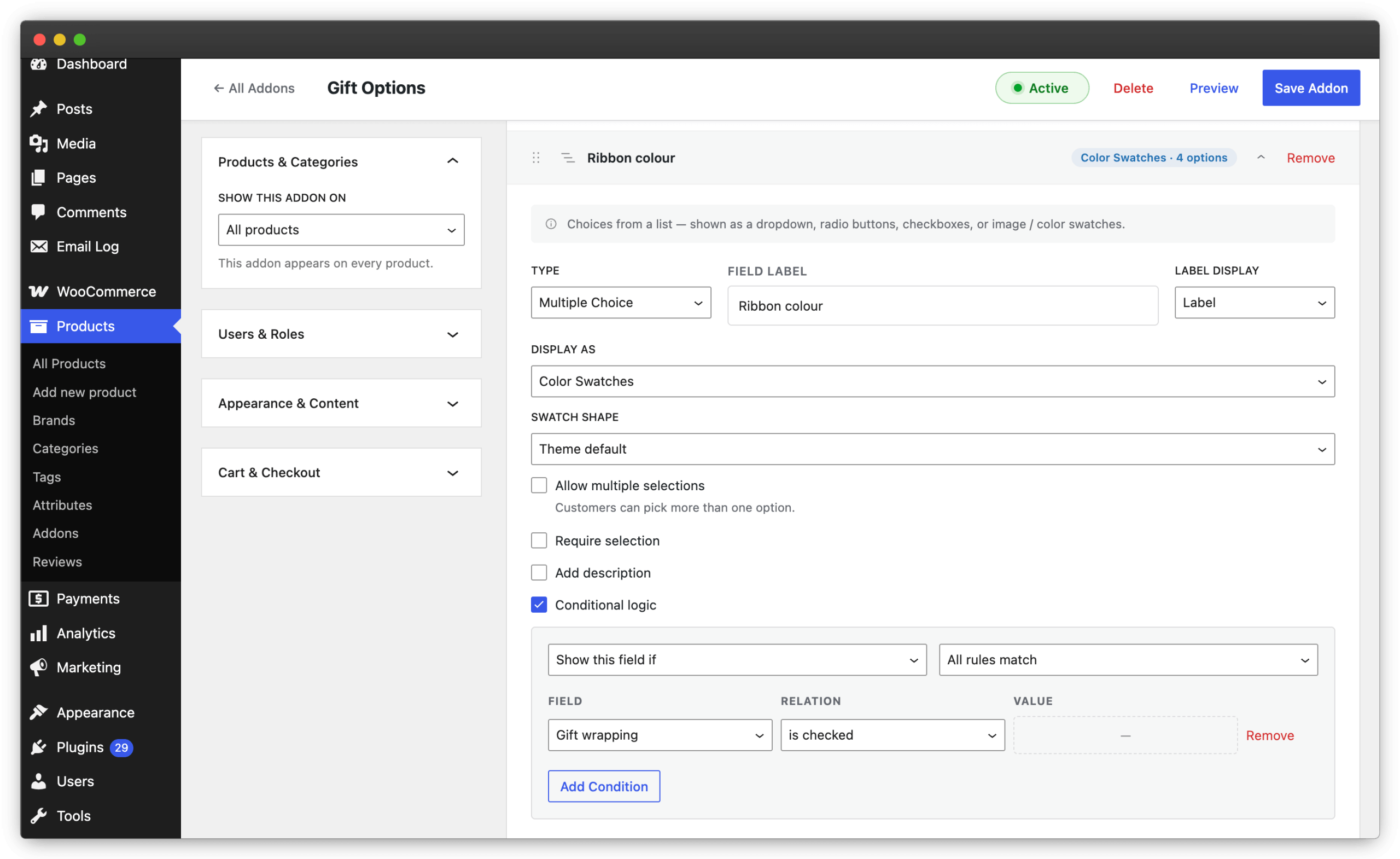 Multiple choice field options