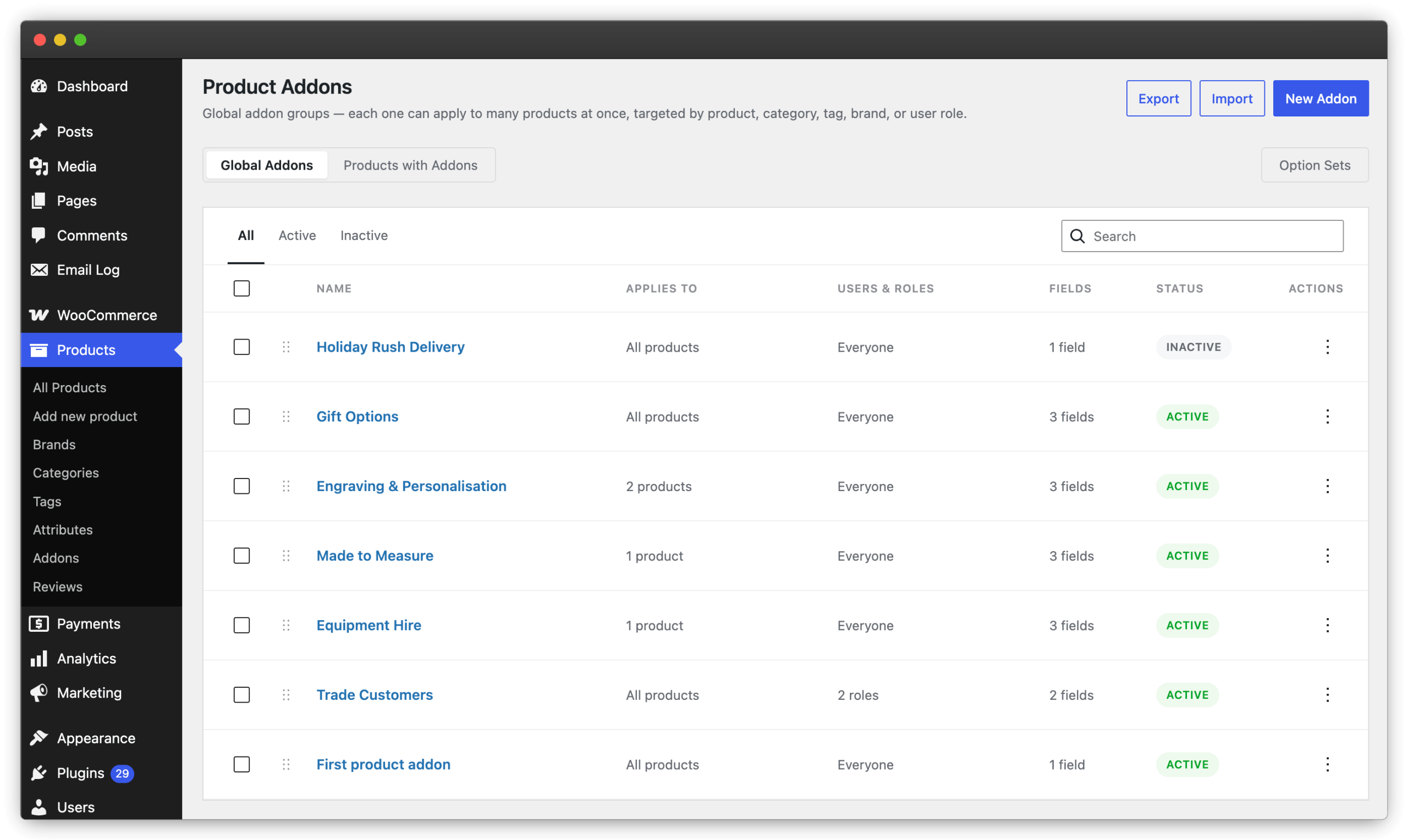 Global Addons list