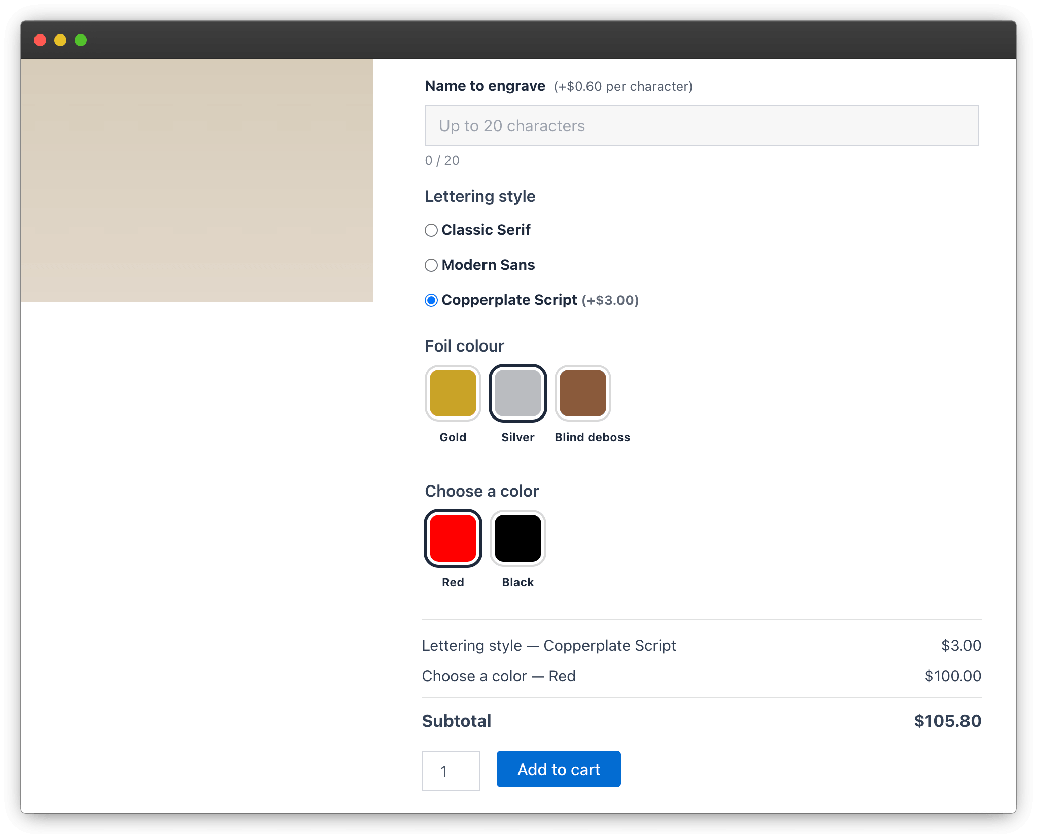 Product page addons totals