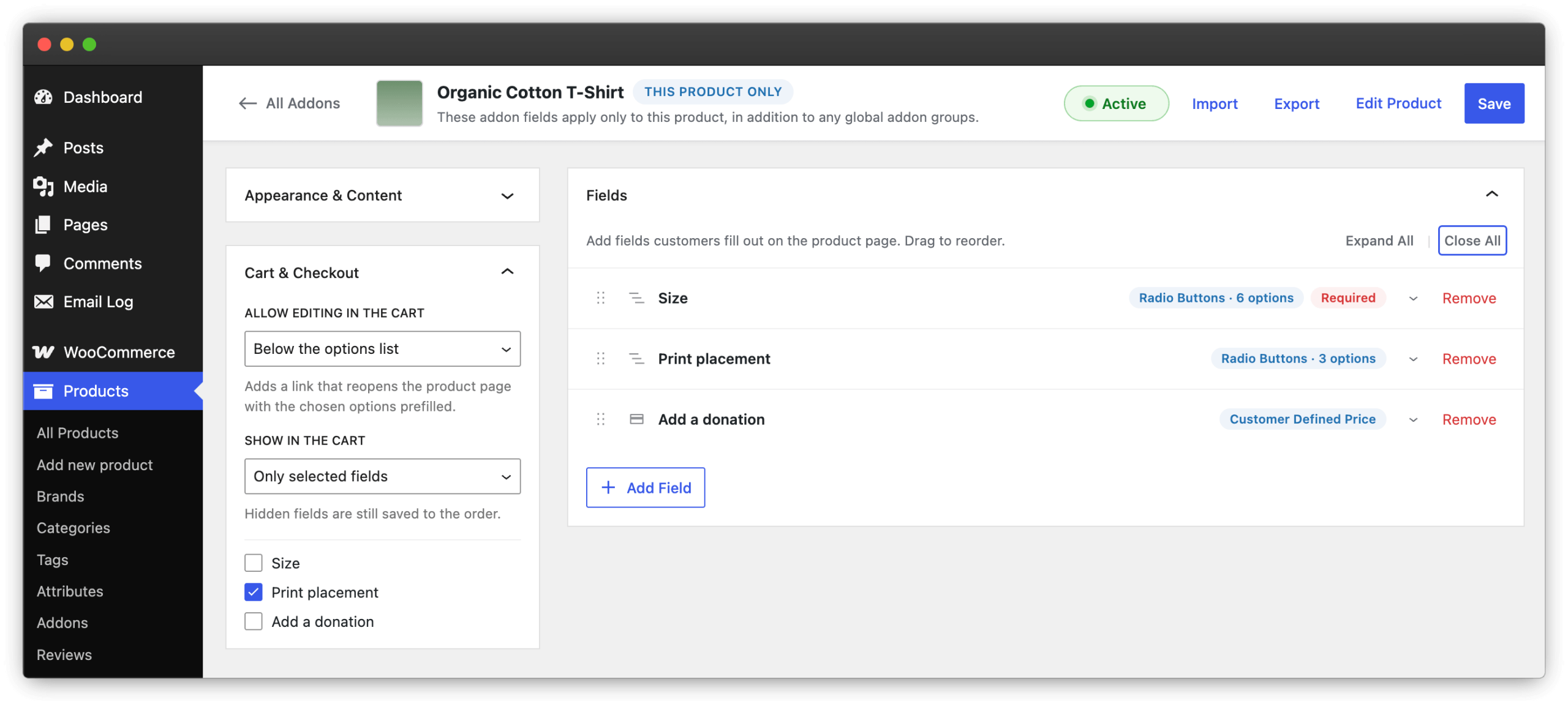 Product-specific addons